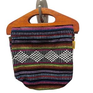 Mexican Wood Handle Multi Color Handbag